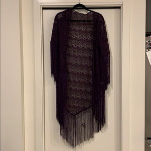 Itro Kimono Purple M Boho Fringe Nordstrom’s Dillards RARE Cover up crochet s l